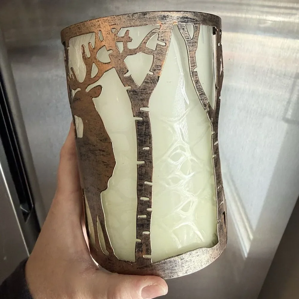 Rustic Deer/Woods Candle Sleeve Metal Holder for Battery Powered Pillar